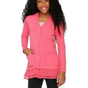 Girl's Pink Layered Button Down Cardigan Sz 10 L